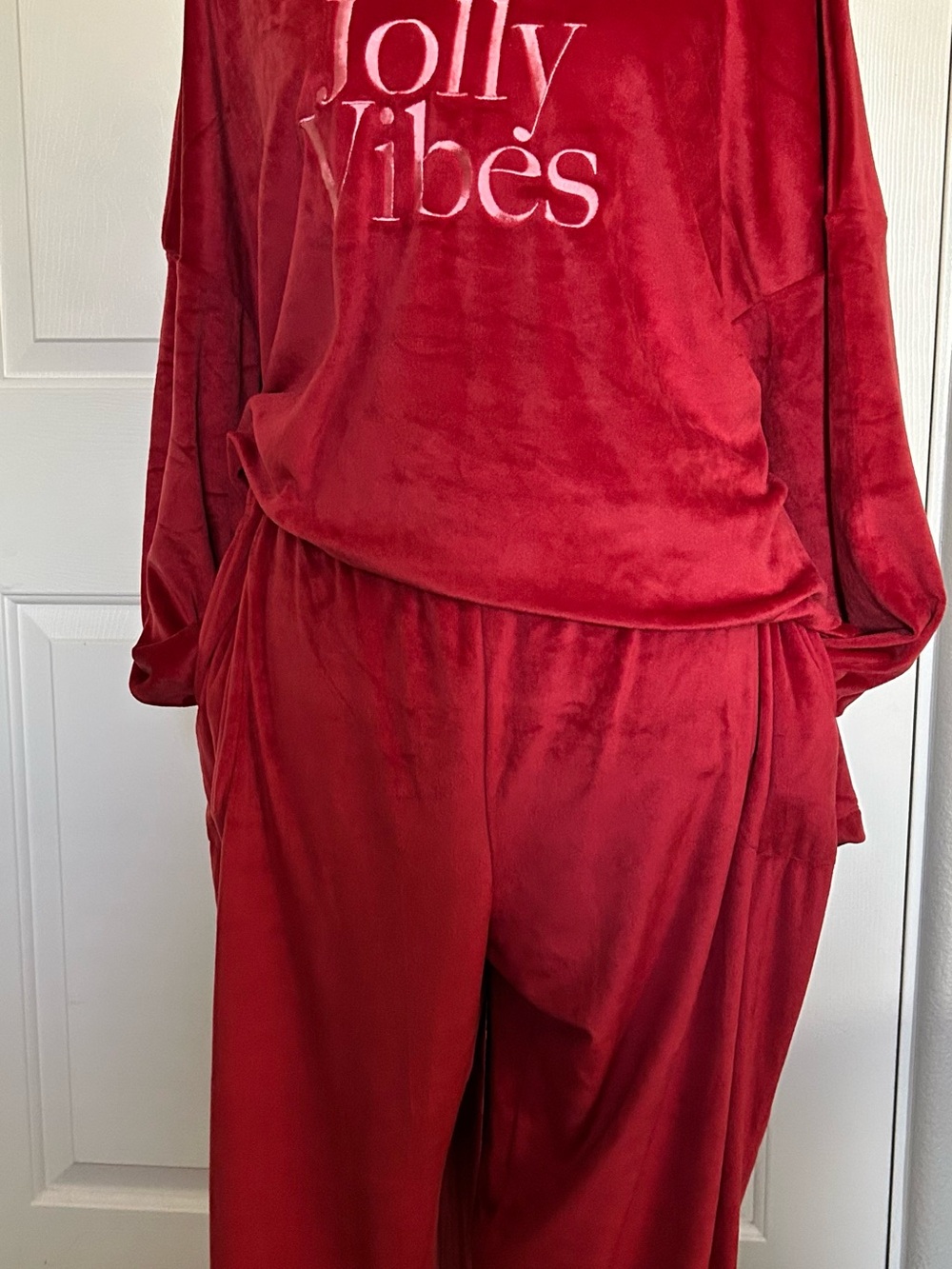 Jolly Vibes Red Velvet Pajama Set for Women